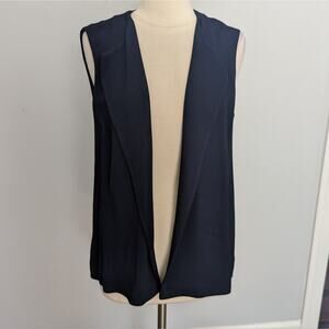 Lafayette Navy Blue Vest Waterfall Front Cardigan Viscose Semi Sheer Back Panel